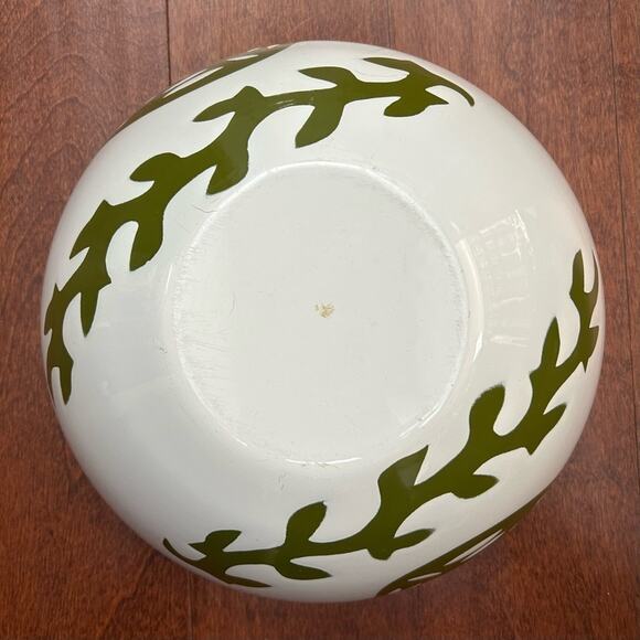 Rare MCM 60s Hanova of Pasadena Large Enamel Dove and Vine Bowl in Green & White - Picture 9 of 15